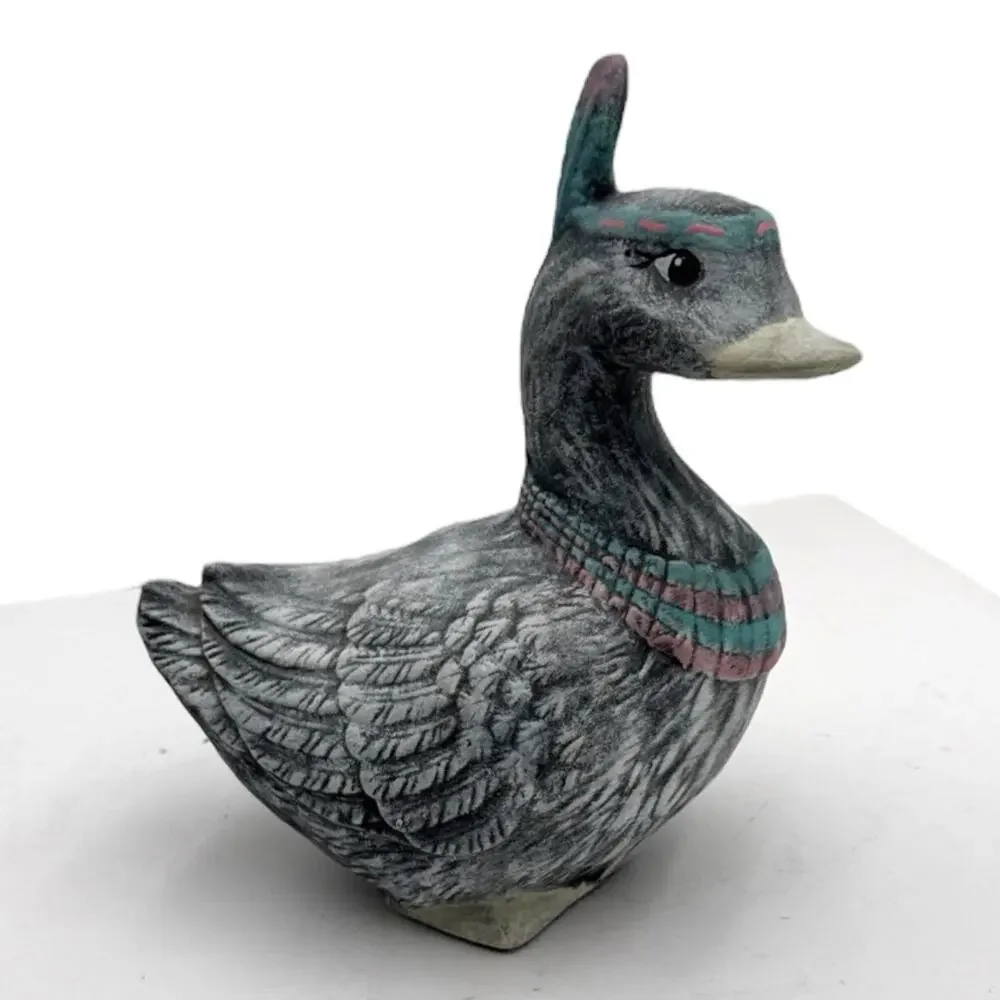 Southwestern Indian Mallard Duck Hand Painted Ceramic Figurine Signed‎ By Artist